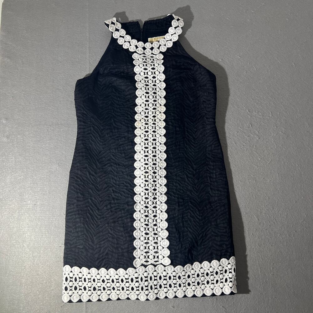 MICHAEL Michael Kors Black White Sleeveless Sheath Dress Lace Trim Size 10